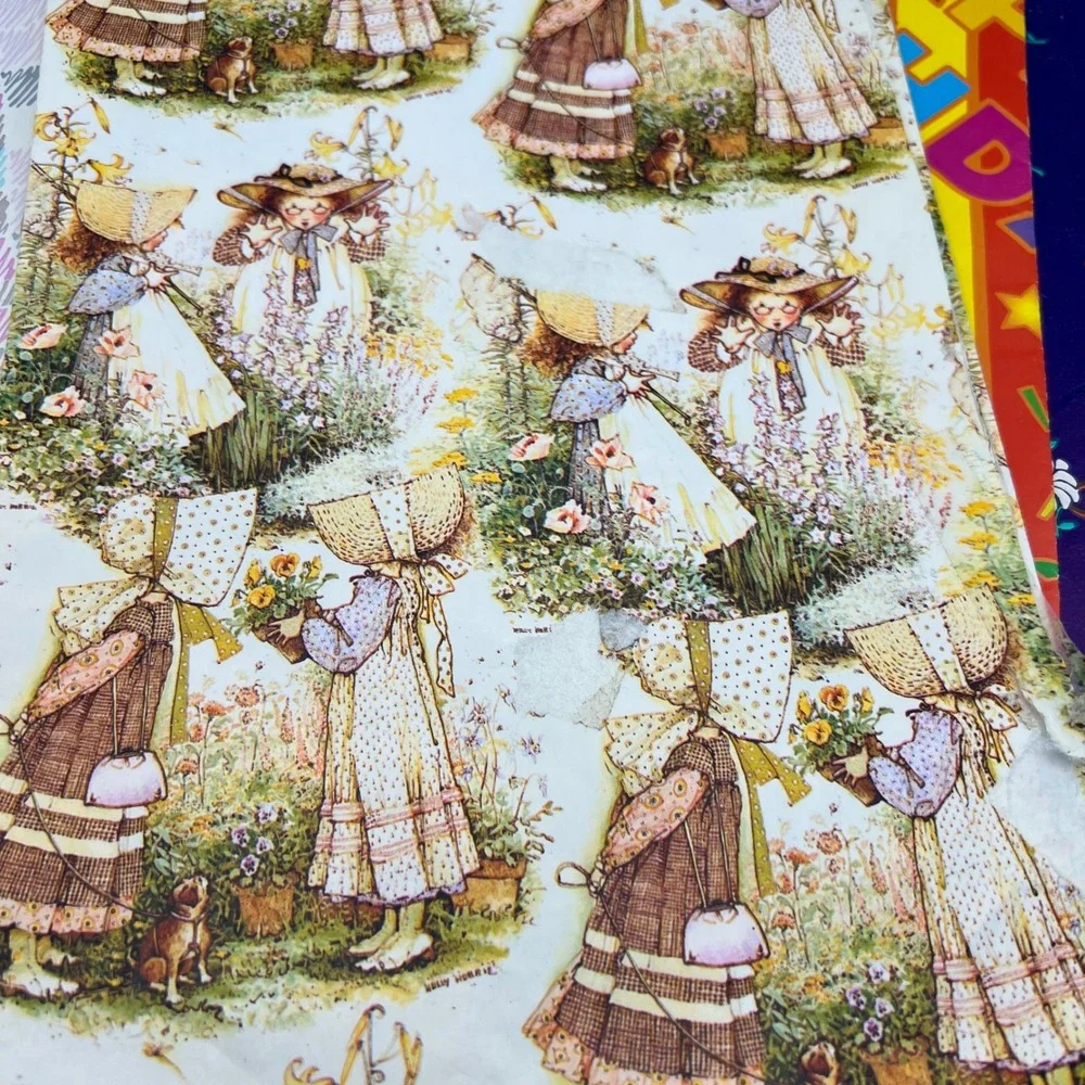Vintage Gift Wrap Wrapping Paper Mixed Lot Sheets Holly Hobby 80s 90s 4 styles